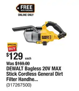The Home Depot DEWALT Bagless 20V MAX Stick Cordless General Dirt Filter Handheld Vacuum (Tool Only) offer