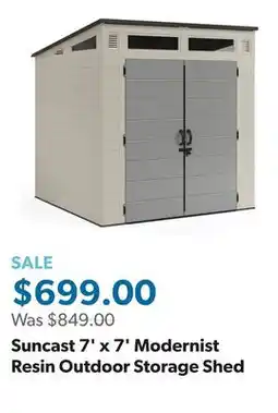 Sam's Club Suncast 7' x 7' Modernist Resin Outdoor Storage Shed offer