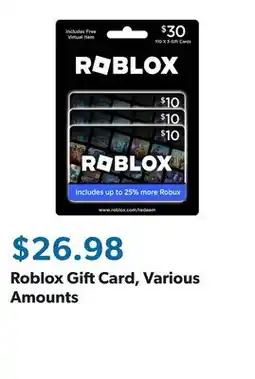 Sam's Club Roblox Gift Card, Various Amounts offer