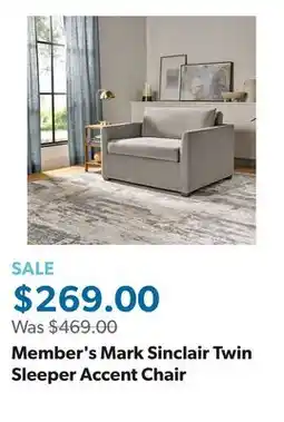 Sam's Club Member's Mark Sinclair Twin Sleeper Accent Chair offer