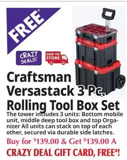 Ocean State Job Lot Craftsman Versastack 3 Pc. Rolling Toll Box Set offer