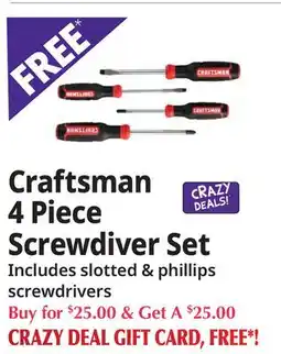 Ocean State Job Lot Craftsmen 4 Piece Screwdriver Set offer
