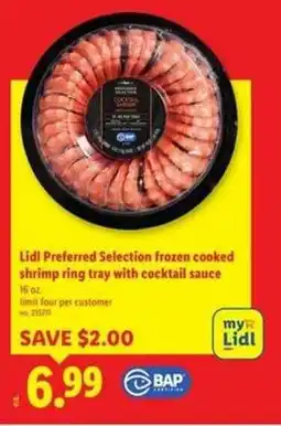 Lidl Lidl Preferred Selection frozen cooked shrimp ring tray with cocktail sauce offer