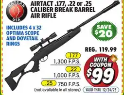 Big 5 Hatsan AirTact .177 Caliber Break-Barrel Air Rifle Combo offer