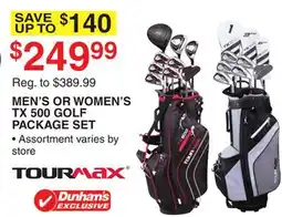 Dunham's Sports TOURMAX MEN'S OR WOMEN'S TX 500 GOLF PACKAGE SET offer