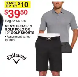 Dunham's Sports CALLAWAY MEN'S PRO-SPIN GOLF POLO OR 10 GOLF SHORTS offer