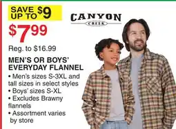 Dunham's Sports CANYON CREEK MEN'S OR BOYS' EVERYDAY FLANNEL offer