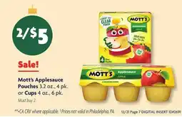 Family Dollar Mott's Applesauce Pouches 3.2 oz., 4 pk. or Cups 4 oz., 6 pk offer