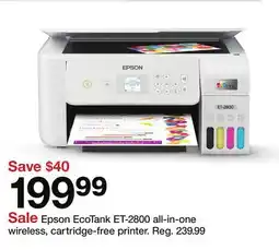 Target Epson EcoTank ET-2800 all-in-one wireless, cartridge-free printer offer