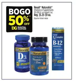 Dollar General Rexall Naturalist Vitamins or Supplements or Liquid offer