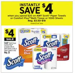 Dollar General Scott Paper Towels or Comfort Plus Bath Tissue or 1000 Sheets offer