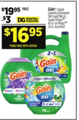 Dollar General Gain Liquid Laundry Detergent., Super Flings! or Flings! offer