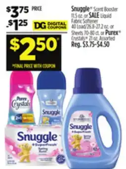 Dollar General Snuggle Scent Booster or Liquid Fabric Softener or Sheets or Purex Crystals offer