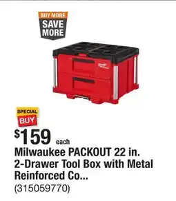 The Home Depot Milwaukee PACKOUT 22 in. 2-Drawer Tool Box with Metal Reinforced Corners offer