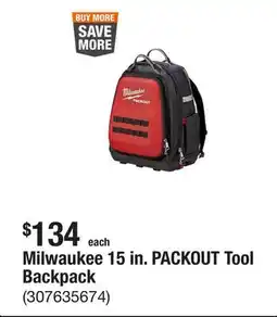 The Home Depot Milwaukee 15 in. PACKOUT Tool Backpack offer