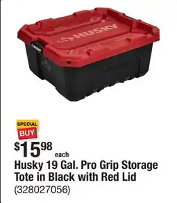 The Home Depot Husky 19 Gal. Pro Grip Storage Tote in Black with Red Lid offer