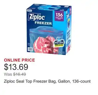 Costco Ziploc Seal Top Freezer Bag, Gallon, 136-count offer