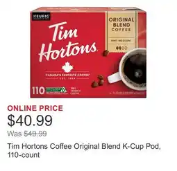 Costco Tim Hortons Coffee Original Blend K-Cup Pod, 110-count offer