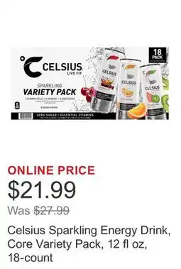 Costco Celsius Sparkling Energy Drink, Core Variety Pack, 12 fl oz, 18-count offer