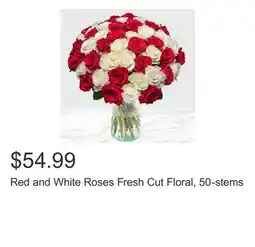 Costco Red and White Roses Fresh Cut Floral, 50-stems offer