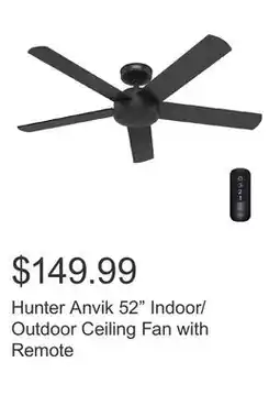 Costco Hunter Anvik 52 Indoor/Outdoor Ceiling Fan with Remote offer