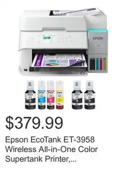 Costco Epson EcoTank ET-3958 Wireless All-in-One Color Supertank Printer, White offer