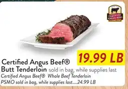 Fresh Thyme Certified Angus Beef Butt Tenderloin offer