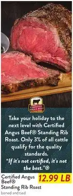 Fresh Thyme Certified Angus Beef Standing Rib Roast boned and tied offer