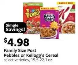 Fareway Family Size Post Pebbles or Kellogg's Cereal offer