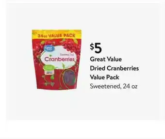 Walmart Great Value Dried Cranberries Value Pack offer