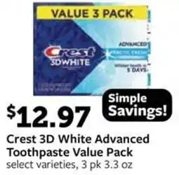 Fareway Crest 3D White Advanced Toothpaste Value Pack offer
