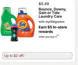 Walgreens Bounce, Downy, Gain or Tide Laundry Care offer