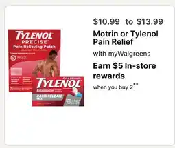 Walgreens Motrin or Tylenol Pain Relief offer
