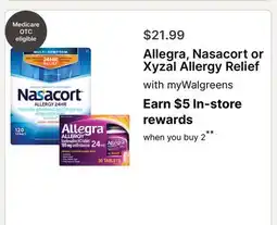 Walgreens Allegra, Nasacort or Xyzal Allergy Relief offer
