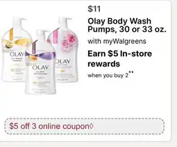 Walgreens Olay Body Wash Pumps, 30 or 33 oz offer