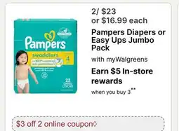 Walgreens Pampers Diapers or Easy Ups Jumbo Pack offer
