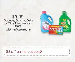 Walgreens Bounce, Downy, Gain or Tide Evo Laundry Care offer