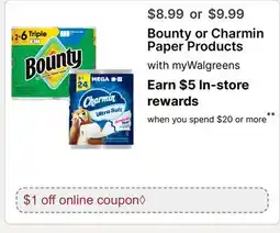 Walgreens Bounty or Charmin Paper Products offer
