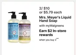 Walgreens Mrs. Meyer's Liquid Hand Soap offer