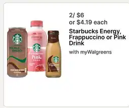 Walgreens Starbucks Energy, Frappuccino or Pink Drink offer