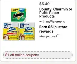Walgreens Bounty, Charmin or Puffs Paper Products offer