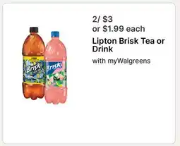 Walgreens Lipton Brisk Tea or Drink offer