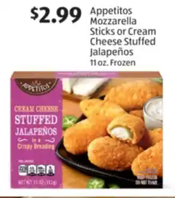Aldi Appetitos Mozzarella Sticks or Cream Cheese Stuffed Jalapeños offer