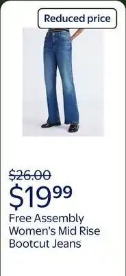 Walmart Free Assembly Women's Mid Rise Full Length Bootcut Jeans, 32 Inseam offer