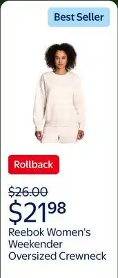 Walmart Reebok Women's and Women's Plus Weekender Oversized Crewneck offer