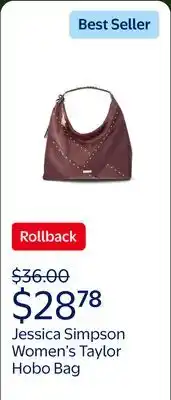 Walmart Jessica Simpson Women's Taylor Hobo Bag, Pinot Noir offer