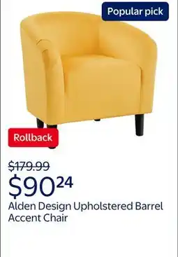 Walmart Alden Design Upholstered Barrel Accent Chair for Livingroom, Yellow Velvet offer