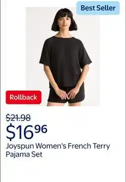 Walmart Joyspun Women's French Terry Short Sleeve Top and Shorts Pajama Set, 2-Piece offer