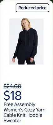 Walmart Free Assembly Women's Cozy Yarn Cable Knit Hoodie Sweater, Midweight offer