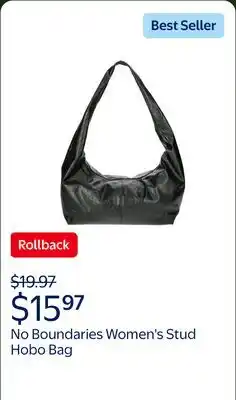 Walmart No Boundaries Women's Stud Hobo Bag, Black offer